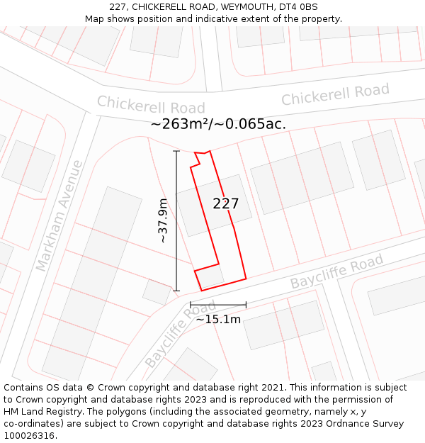 227, CHICKERELL ROAD, WEYMOUTH, DT4 0BS: Plot and title map
