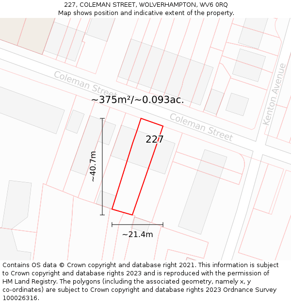 227, COLEMAN STREET, WOLVERHAMPTON, WV6 0RQ: Plot and title map