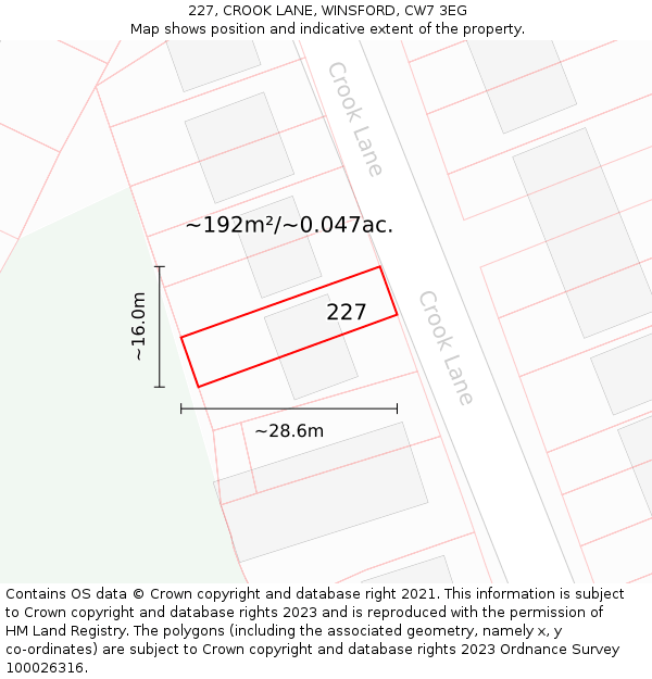 227, CROOK LANE, WINSFORD, CW7 3EG: Plot and title map