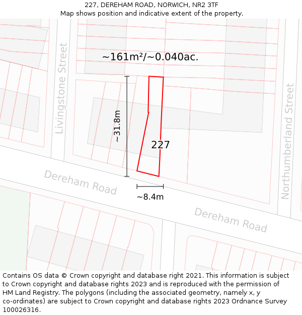 227, DEREHAM ROAD, NORWICH, NR2 3TF: Plot and title map