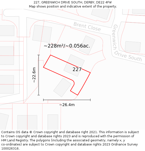227, GREENWICH DRIVE SOUTH, DERBY, DE22 4FW: Plot and title map