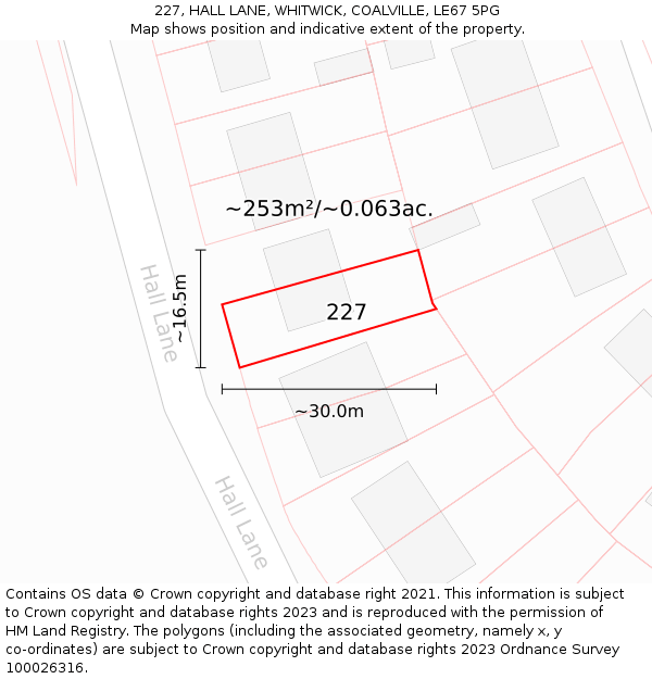 227, HALL LANE, WHITWICK, COALVILLE, LE67 5PG: Plot and title map