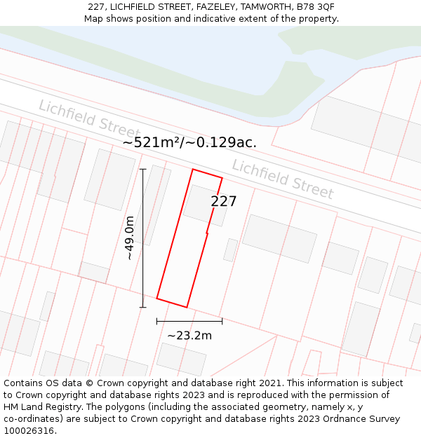 227, LICHFIELD STREET, FAZELEY, TAMWORTH, B78 3QF: Plot and title map