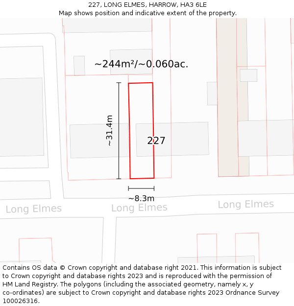 227, LONG ELMES, HARROW, HA3 6LE: Plot and title map