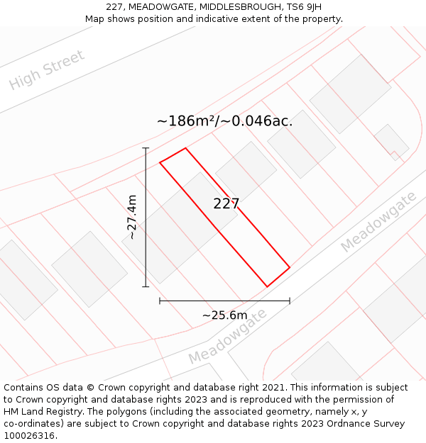 227, MEADOWGATE, MIDDLESBROUGH, TS6 9JH: Plot and title map