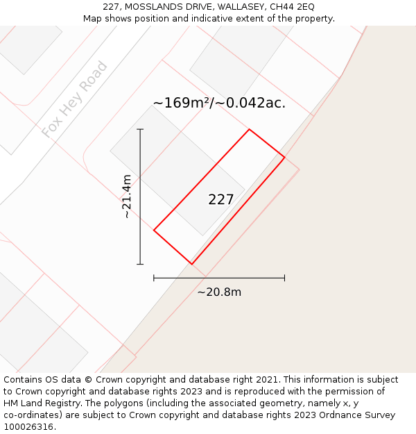 227, MOSSLANDS DRIVE, WALLASEY, CH44 2EQ: Plot and title map