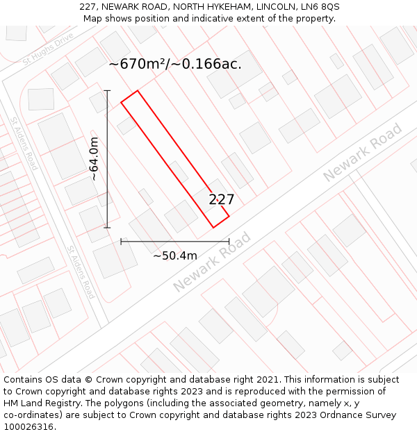227, NEWARK ROAD, NORTH HYKEHAM, LINCOLN, LN6 8QS: Plot and title map