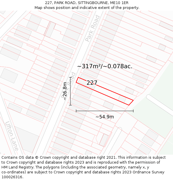 227, PARK ROAD, SITTINGBOURNE, ME10 1ER: Plot and title map