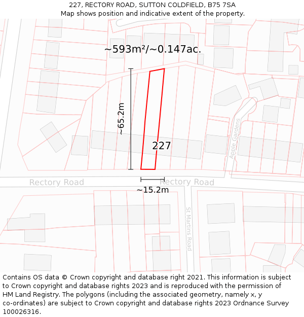 227, RECTORY ROAD, SUTTON COLDFIELD, B75 7SA: Plot and title map