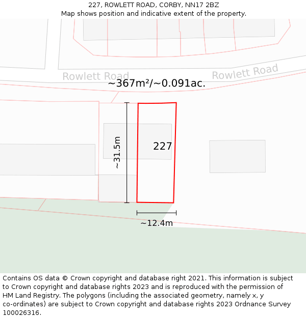 227, ROWLETT ROAD, CORBY, NN17 2BZ: Plot and title map