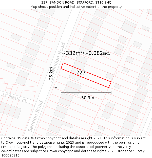 227, SANDON ROAD, STAFFORD, ST16 3HQ: Plot and title map