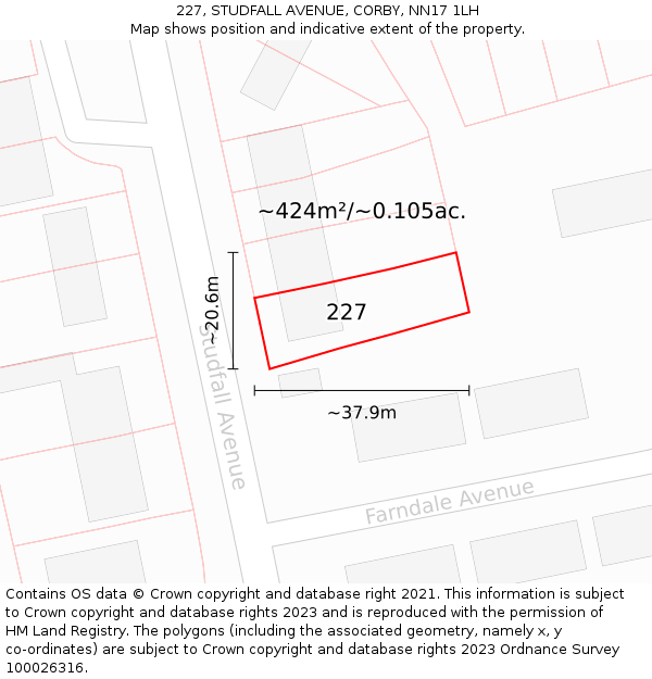 227, STUDFALL AVENUE, CORBY, NN17 1LH: Plot and title map