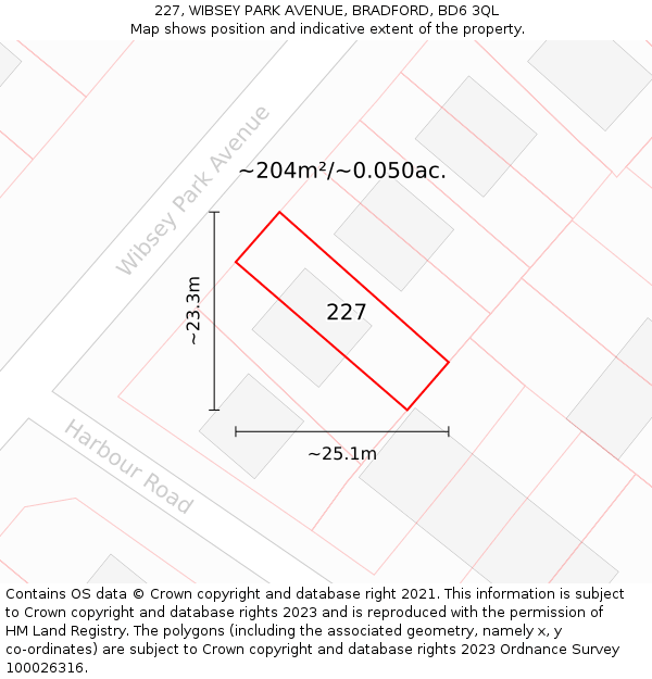 227, WIBSEY PARK AVENUE, BRADFORD, BD6 3QL: Plot and title map