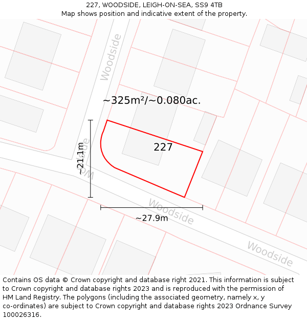 227, WOODSIDE, LEIGH-ON-SEA, SS9 4TB: Plot and title map