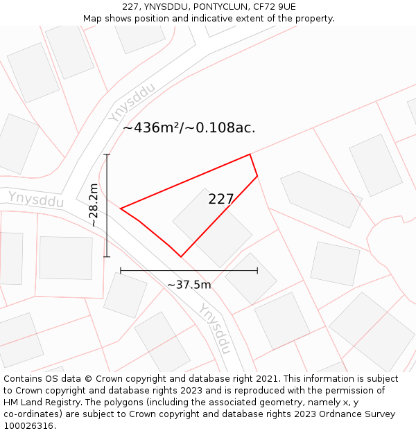 227, YNYSDDU, PONTYCLUN, CF72 9UE: Plot and title map