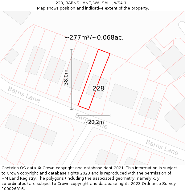 228, BARNS LANE, WALSALL, WS4 1HJ: Plot and title map