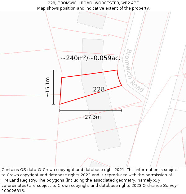 228, BROMWICH ROAD, WORCESTER, WR2 4BE: Plot and title map