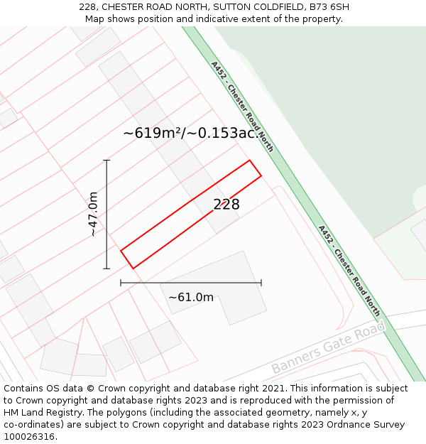228, CHESTER ROAD NORTH, SUTTON COLDFIELD, B73 6SH: Plot and title map