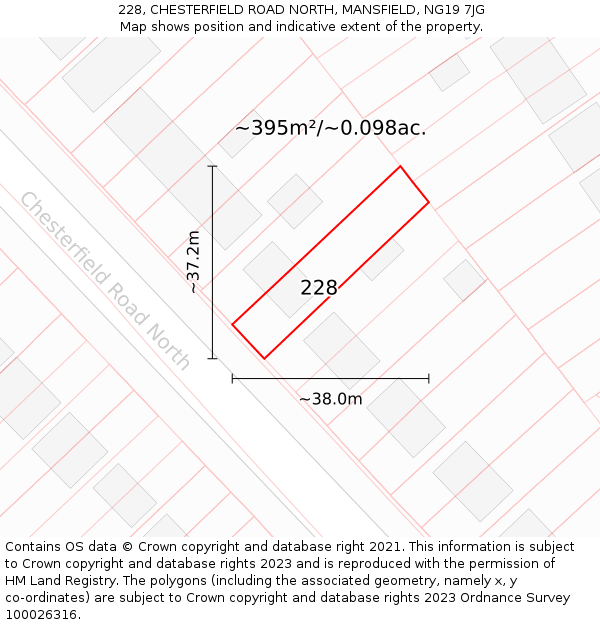 228, CHESTERFIELD ROAD NORTH, MANSFIELD, NG19 7JG: Plot and title map
