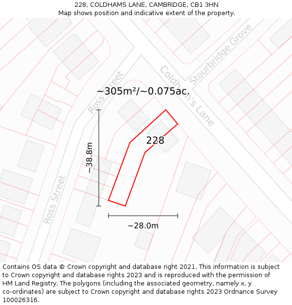 228, COLDHAMS LANE, CAMBRIDGE, CB1 3HN: Plot and title map