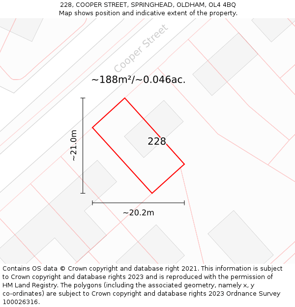 228, COOPER STREET, SPRINGHEAD, OLDHAM, OL4 4BQ: Plot and title map