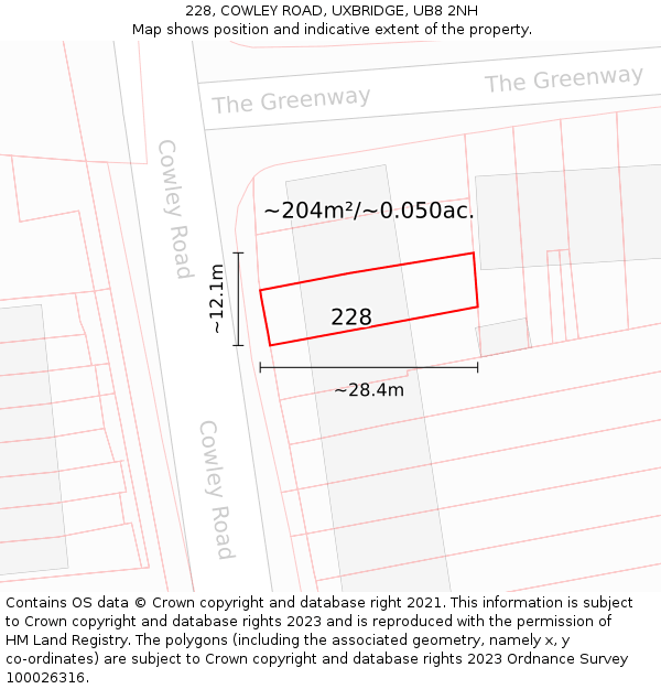 228, COWLEY ROAD, UXBRIDGE, UB8 2NH: Plot and title map