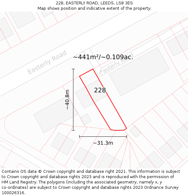 228, EASTERLY ROAD, LEEDS, LS8 3ES: Plot and title map