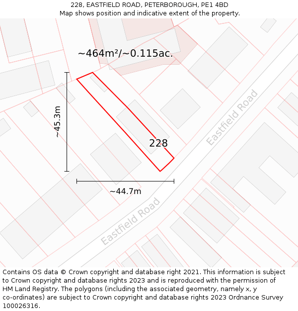 228, EASTFIELD ROAD, PETERBOROUGH, PE1 4BD: Plot and title map
