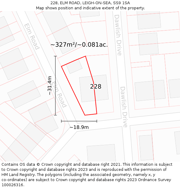 228, ELM ROAD, LEIGH-ON-SEA, SS9 1SA: Plot and title map