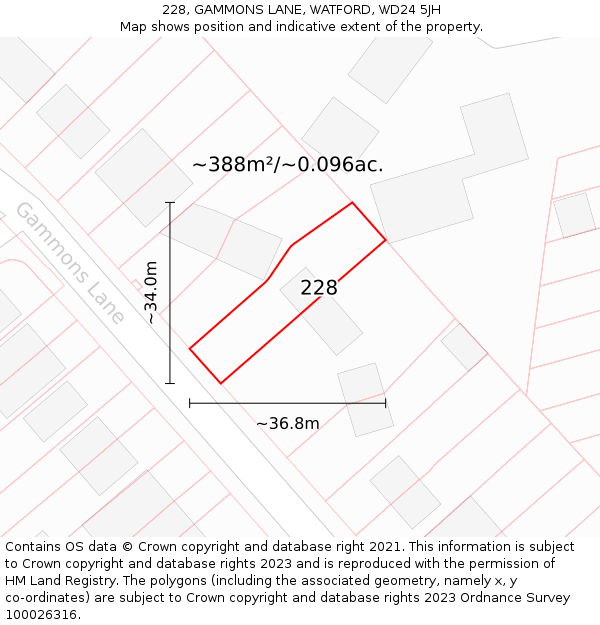 228, GAMMONS LANE, WATFORD, WD24 5JH: Plot and title map