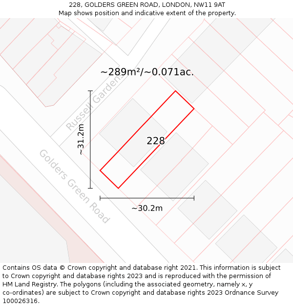 228, GOLDERS GREEN ROAD, LONDON, NW11 9AT: Plot and title map