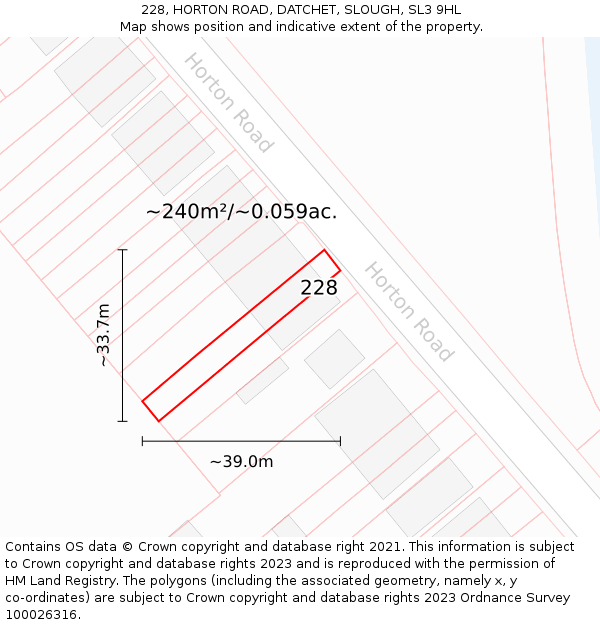 228, HORTON ROAD, DATCHET, SLOUGH, SL3 9HL: Plot and title map
