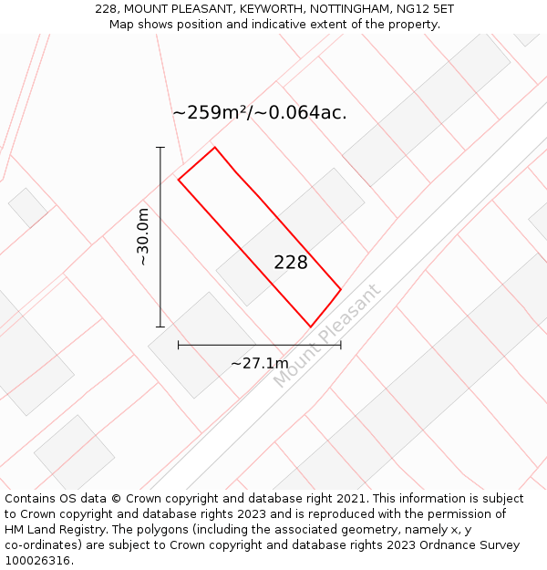 228, MOUNT PLEASANT, KEYWORTH, NOTTINGHAM, NG12 5ET: Plot and title map