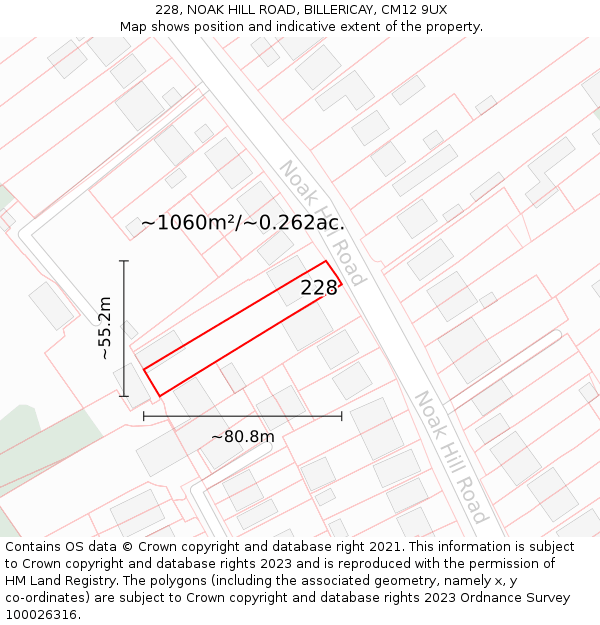 228, NOAK HILL ROAD, BILLERICAY, CM12 9UX: Plot and title map