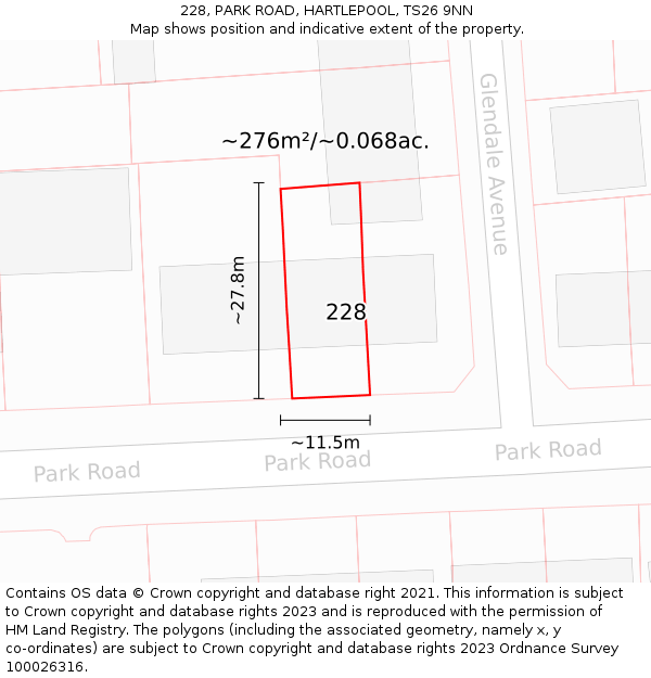 228, PARK ROAD, HARTLEPOOL, TS26 9NN: Plot and title map