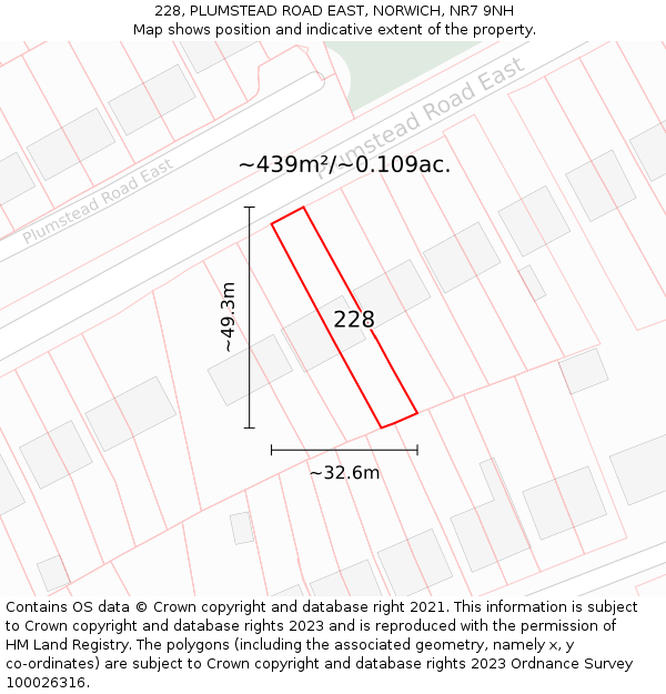 228, PLUMSTEAD ROAD EAST, NORWICH, NR7 9NH: Plot and title map