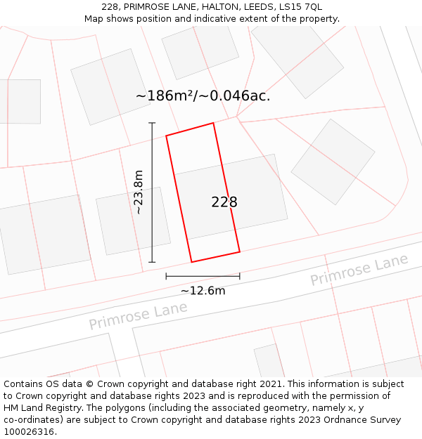 228, PRIMROSE LANE, HALTON, LEEDS, LS15 7QL: Plot and title map