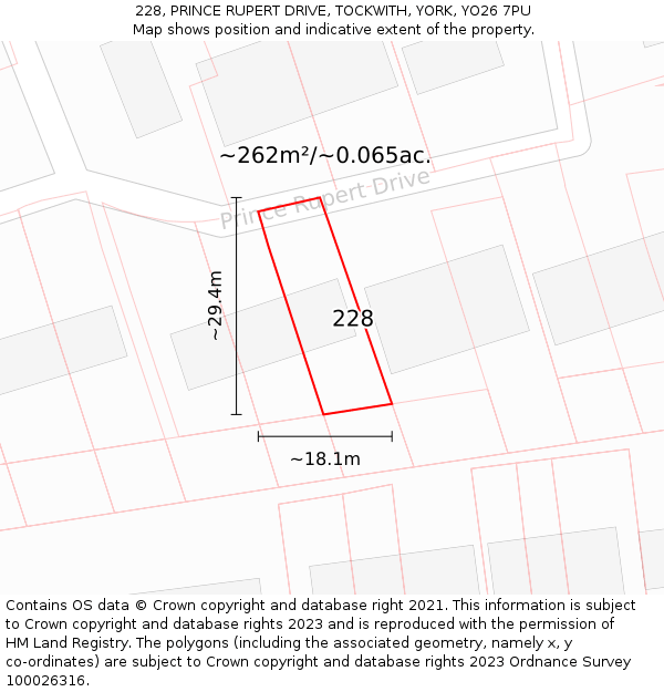 228, PRINCE RUPERT DRIVE, TOCKWITH, YORK, YO26 7PU: Plot and title map