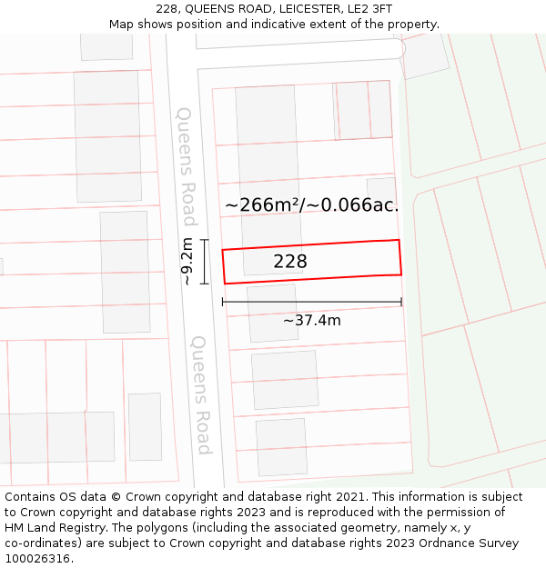 228, QUEENS ROAD, LEICESTER, LE2 3FT: Plot and title map