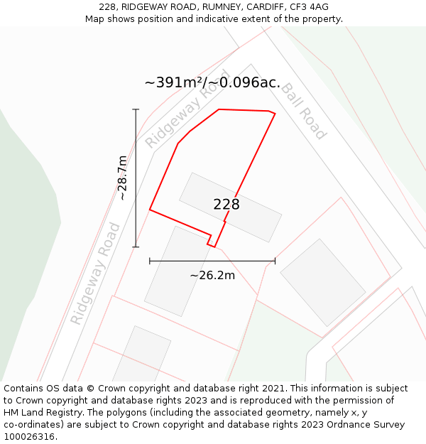 228, RIDGEWAY ROAD, RUMNEY, CARDIFF, CF3 4AG: Plot and title map