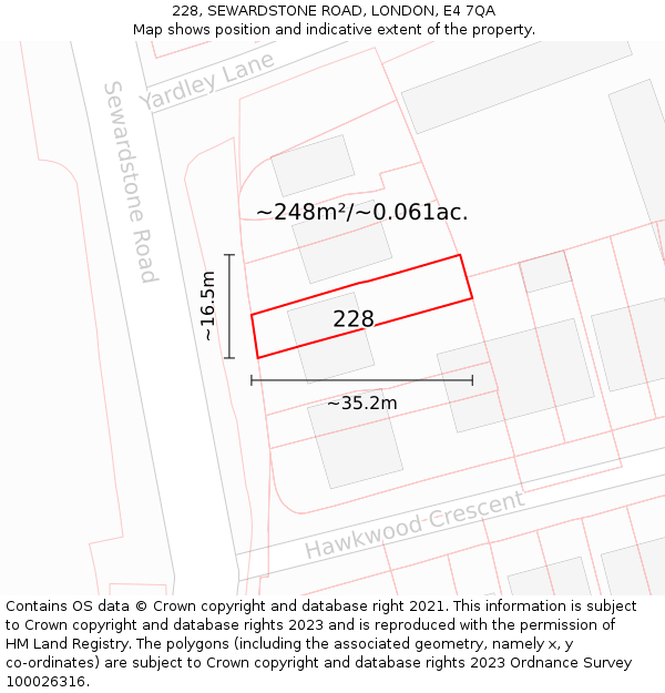 228, SEWARDSTONE ROAD, LONDON, E4 7QA: Plot and title map