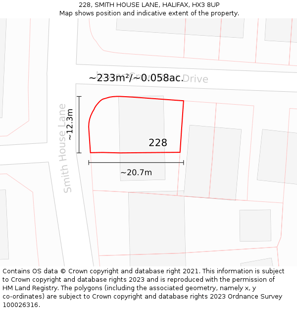 228, SMITH HOUSE LANE, HALIFAX, HX3 8UP: Plot and title map