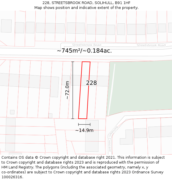 228, STREETSBROOK ROAD, SOLIHULL, B91 1HF: Plot and title map