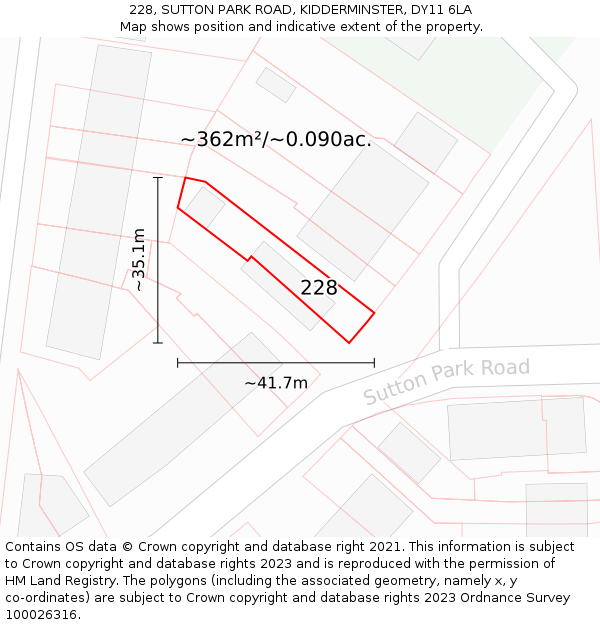 228, SUTTON PARK ROAD, KIDDERMINSTER, DY11 6LA: Plot and title map