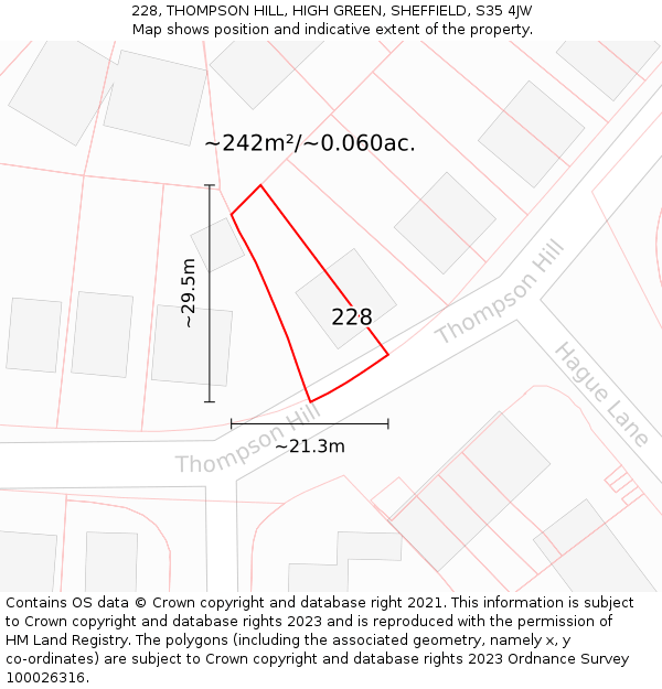228, THOMPSON HILL, HIGH GREEN, SHEFFIELD, S35 4JW: Plot and title map