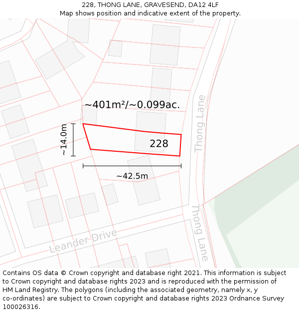 228, THONG LANE, GRAVESEND, DA12 4LF: Plot and title map