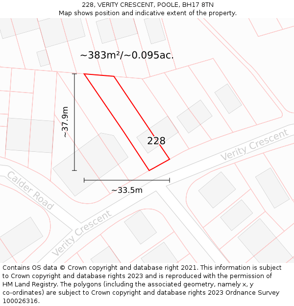 228, VERITY CRESCENT, POOLE, BH17 8TN: Plot and title map