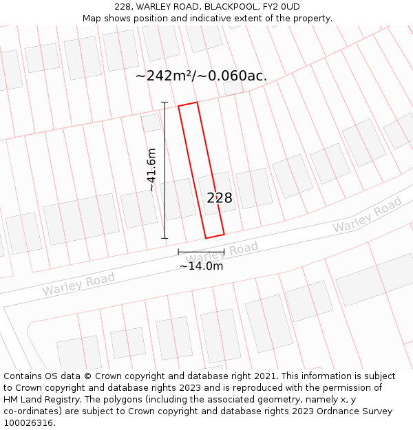 228, WARLEY ROAD, BLACKPOOL, FY2 0UD: Plot and title map