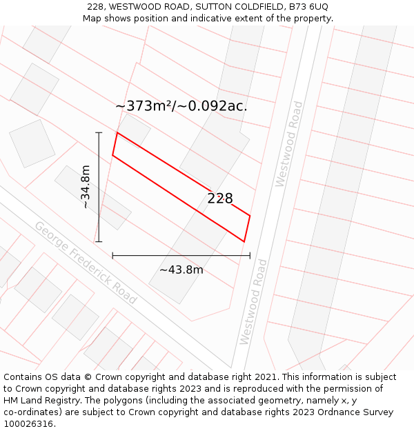 228, WESTWOOD ROAD, SUTTON COLDFIELD, B73 6UQ: Plot and title map