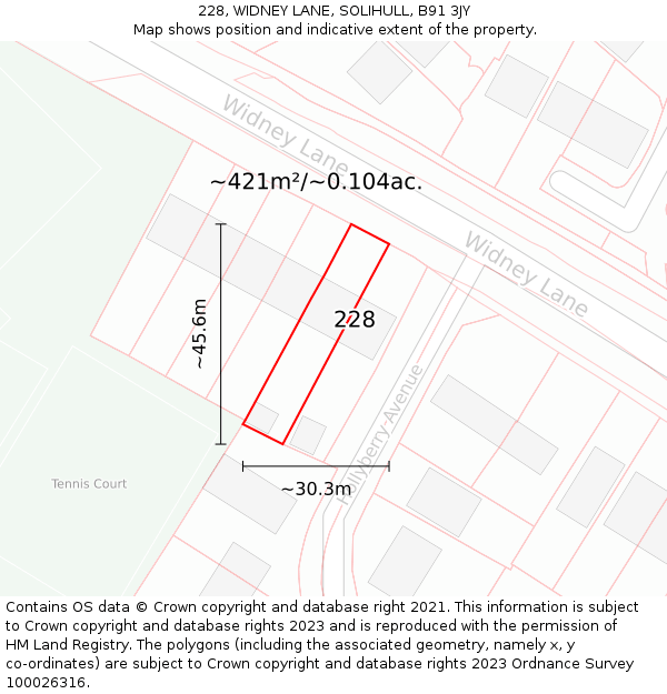 228, WIDNEY LANE, SOLIHULL, B91 3JY: Plot and title map